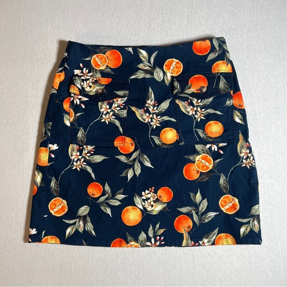 Loft Orange Fruit Harvest Button Pocket Shift Skirt, Cotton Navy Blue, Sz 6 - Picture 1 of 6
